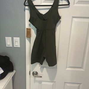 Active by Teal NWT one piece workout outfit with open crossover front in Olive.